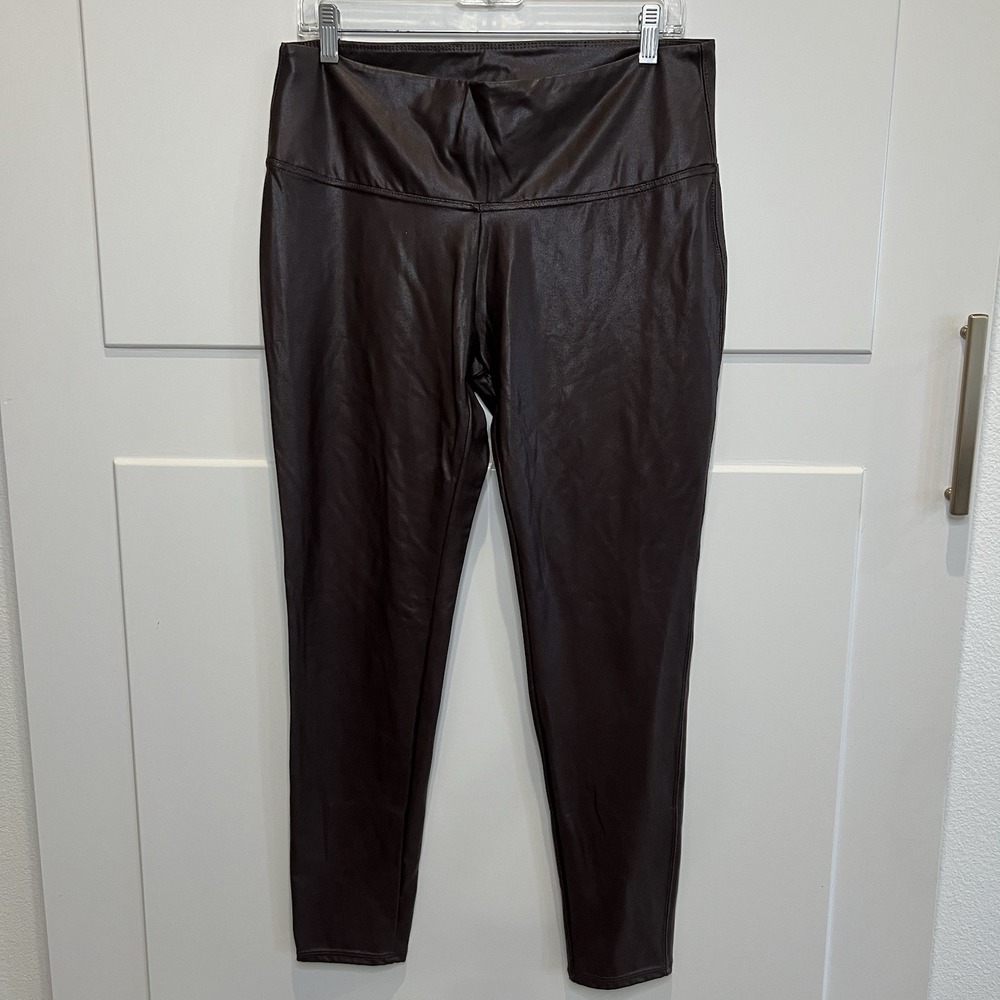 Time And Tru Faux Leather Leggings Women's Size XL 14-16 Brown Solid High Rise
